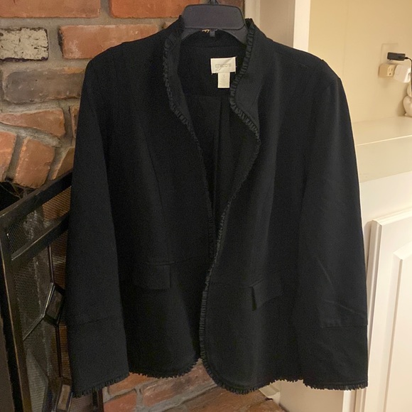 Chico’s black ruffle trim ponte blazer Size 3 - Picture 3 of 8